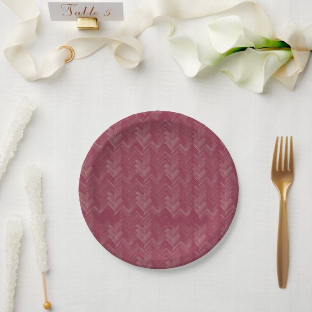 Prato De Papel Chevron, Herringbone Pattern, Vermelho Luxurioso (Casamento)