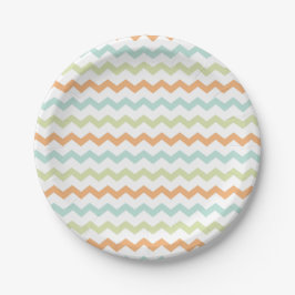 Prato De Papel Chevron Zig Zag Turquoise Azul Laranja Verde
