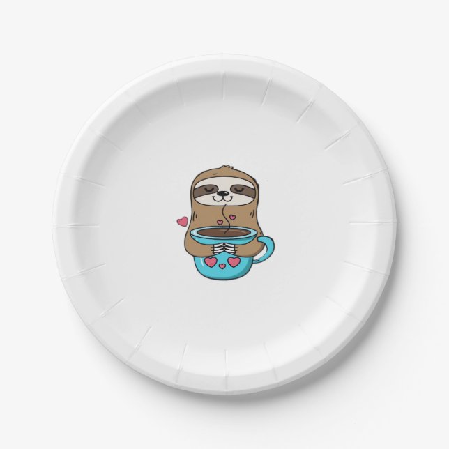 Prato De Papel Chibi Sloth Coffee Lover - Cute Kawaii Sloth Huggi (Frente)