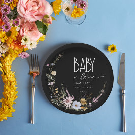 Prato De Papel Chic Black Baby in Bloom Paper Plate