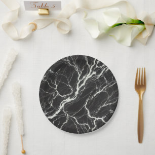 Prato De Papel Chic Black & White Marble Look Glamor