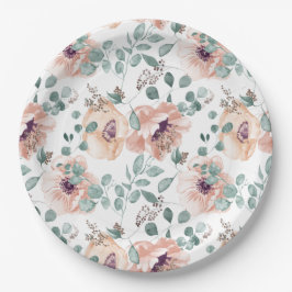 Prato De Papel Chic Blush Watercolor Flowers Papel Placas