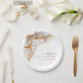 Prato De Papel Chic Elegante Boho Flores Brancas Chás de Noiva