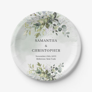 Prato De Papel Chic foliar de eucalipto verde-boho e dourado