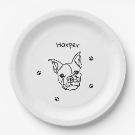 Prato De Papel Chic French Bulldog Line Art: Edite seu texto