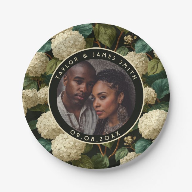 Prato De Papel Chic Hydrangeas Plates Para Noiva Ser Festa (Frente)