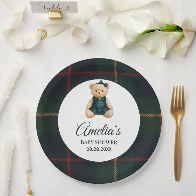 Prato De Papel Chic Luxo Ursinho de Pelúcia Chá de Bebê  (Casamento)