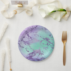 Prato De Papel Chic Marble Lavanda Roxo e Mint Verde