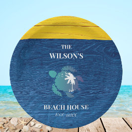 Prato De Papel Chic Marinho Blue Wood Sea Turtle Family Beach Hou