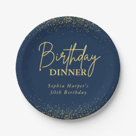 Prato De Papel Chic Navy Gold Glitter Confetti Birthday Dinner