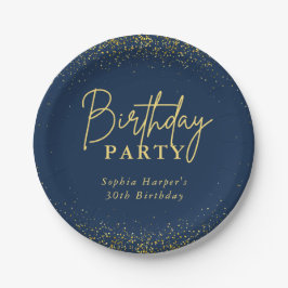 Prato De Papel Chic Navy Gold Glitter Confetti Birthday Party