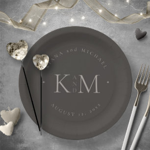 Prato De Papel Chic Neutrals Wedding Inicials Charcarboneto ID102