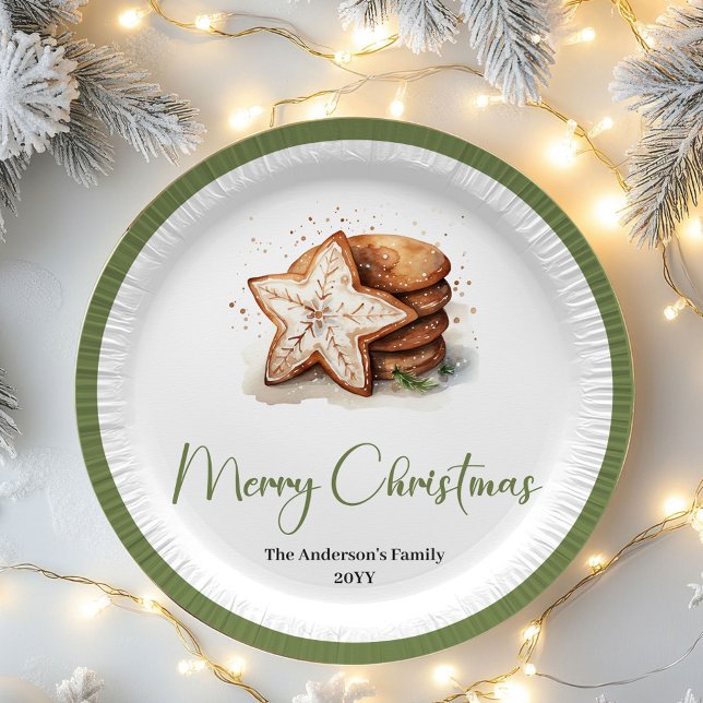 Prato De Papel Chic Nordic Christmas Personalized Name Family (Chic Nordic Christmas Personalized Name Paper Plates)