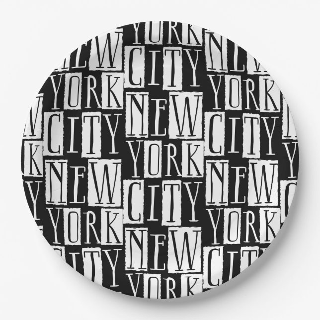 Prato De Papel Chic Nova Iorque Manhattan Black and White Deco (Frente)