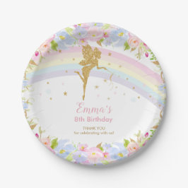 Prato De Papel Chic Rainbow Fairy Girl Birday Pink Floral