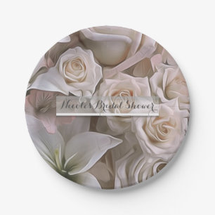 Prato De Papel Chic Retrô Rosa Floral Elegante Chuveiro de Noiva