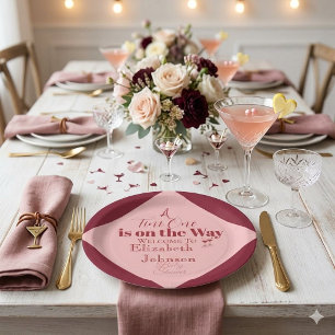Prato De Papel Chic Rosa e Vermelho "Um Tini a Caminho" Chá de Be