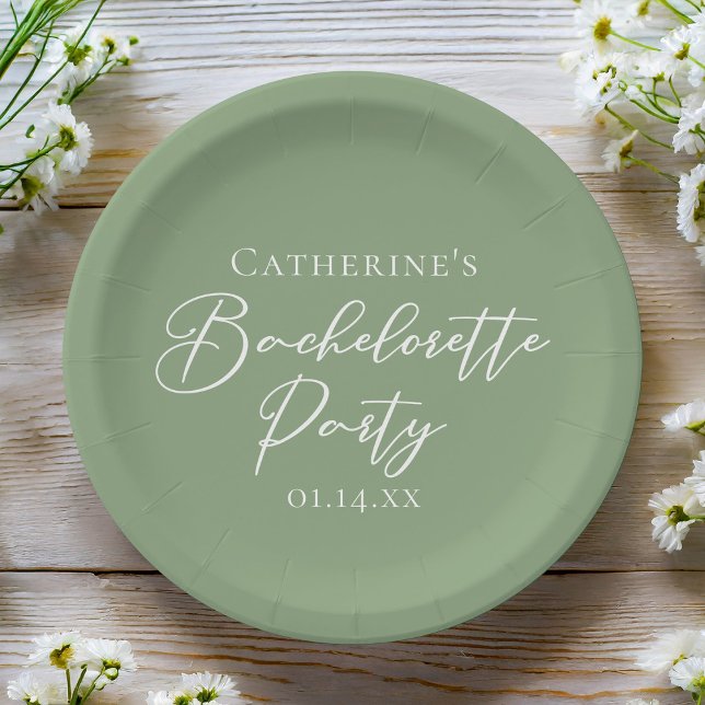 Prato De Papel Chic Sage Green Bachelorette Party Personalized (Criador carregado)