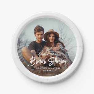 Prato De Papel Chic Script Moderno e Foto Minimalista Chá de Bebê