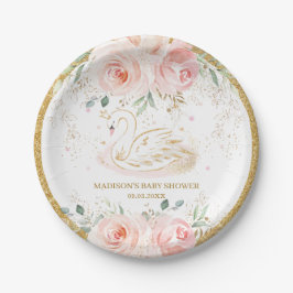 Prato De Papel Chic Swan Blush Pink Chá de fraldas Floral Rosa Bi