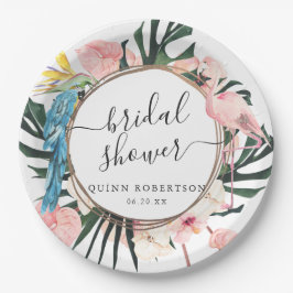 Prato De Papel Chic Tropical Flamingo Floral Chá de Noiva