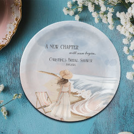 Prato De Papel Chic 'Um Novo Capítulo' Chuveiro de Noiva Praia e