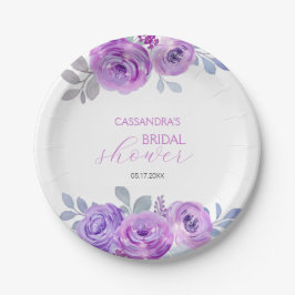 Prato De Papel Chic Violeta Rosa Vegetação Floral Chá de Noiva 