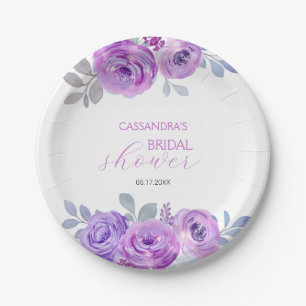 Prato De Papel Chic Violeta Rosa Vegetação Floral Chás de Noiva 