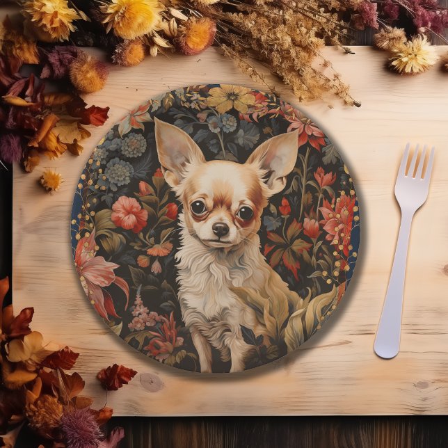 Prato De Papel Chihuahua com Flores no Estilo de William Morris (Criador carregado)