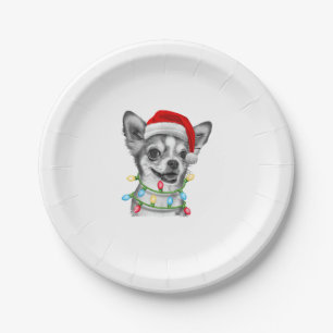Prato De Papel Chihuahua Papai noel Árvore de Natal Luzes de Nata