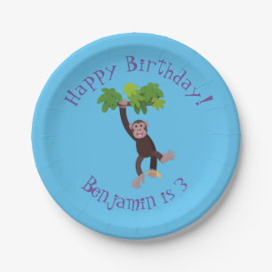 Prato De Papel Chimpanzé bonito na selva pendurada em desenho ani
