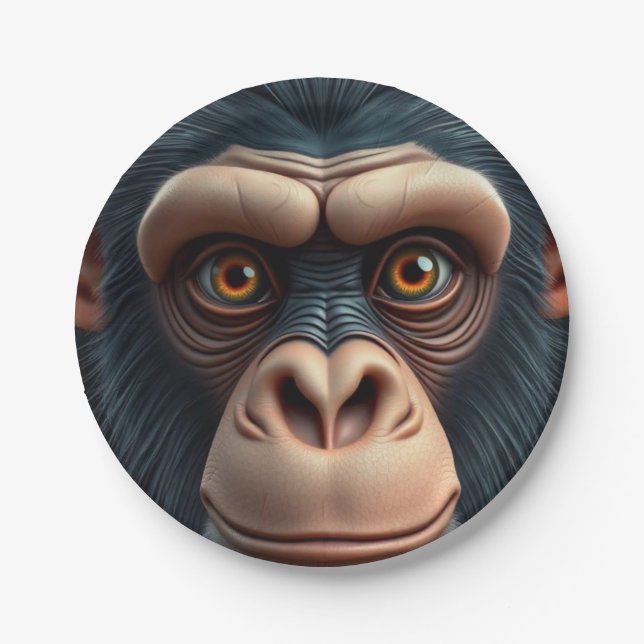 Prato De Papel Chimpanzé Engraçado e Louco (Frente)