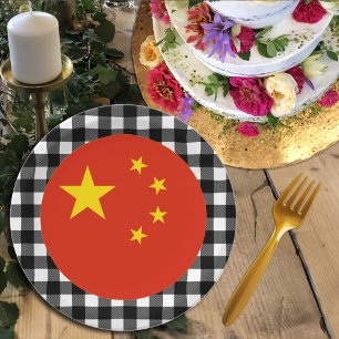 Prato De Papel China Plate, xadrez de búfalos e bandeira chinesa