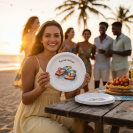 Prato De Papel chinelos coloridos com cores aquáticas personalizá