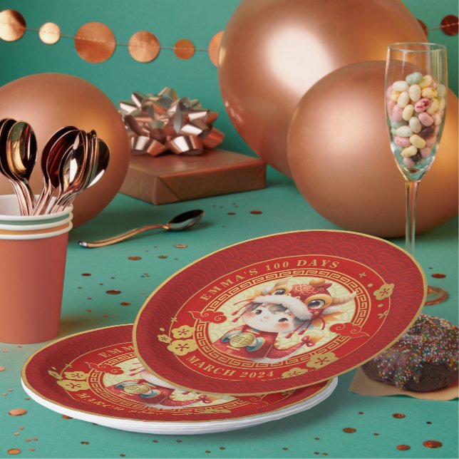 Prato De Papel Chinês Tradicional Bebê 100 Dias 百 日 (Múltiplo)