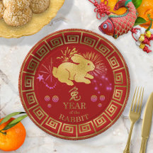 Chinês Zodiac Rabbit Vermelho/Dourado ID542