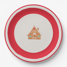 Prato De Papel Chingerbread House Christmas Plate Red