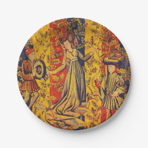 Prato De Papel Chinoiserie amarela azul-vermelha medieval italian