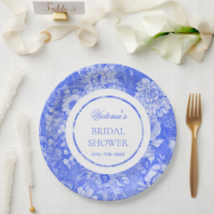 Prato De Papel Chinoiserie Azul Branco Chá de Noiva 