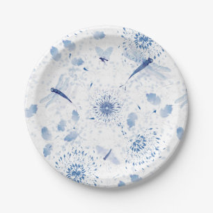 Prato De Papel Chinoiserie Azul Libélula Floral