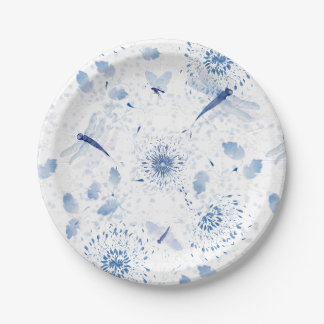 Prato De Papel Chinoiserie Azul Libélula Floral