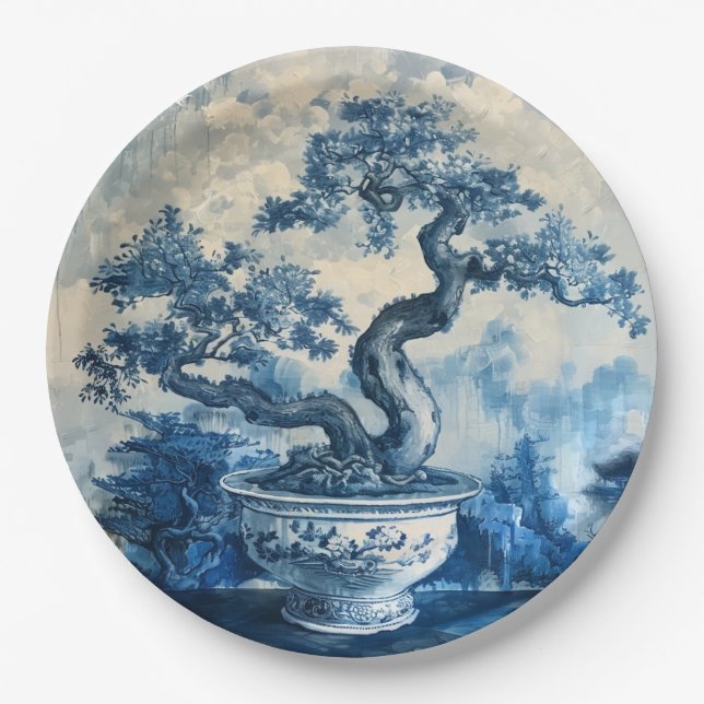 Prato De Papel Chinoiserie Blue e White Porcelain Design (Frente)