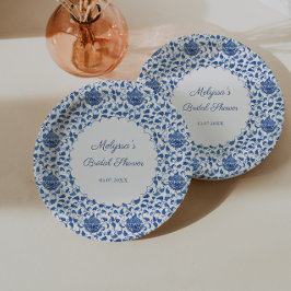 Prato De Papel Chinoiserie Chic Impressão Azul e Branco para Chá 