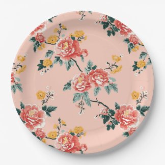 Prato De Papel Chinoiserie cor-de-rosa pálido Floral