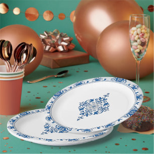 Prato De Papel Chinoiserie de porcelana azul e branca moderna e t