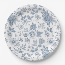 Prato De Papel Chinoiserie dusty blue vintage floral Baby shower