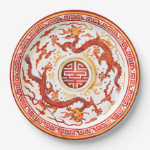 Chinoiserie Vermelho Dourado Dragão Imperial Falso