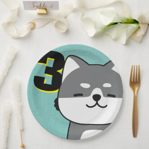 Prato De Papel Chipset Shiba Inu Cuppy de aniversário de 3 anos