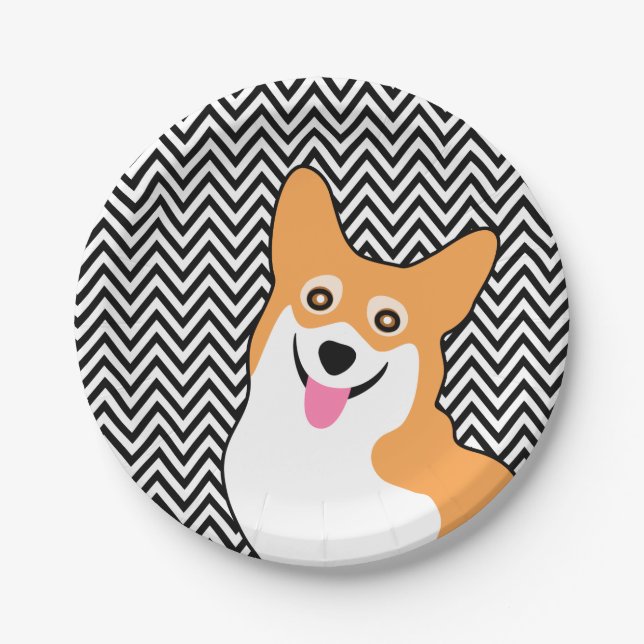 Prato De Papel Chique Chevron do Corgi (Frente)