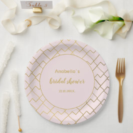 Prato De Papel Chique Geométrico Moderno Rosa Bege Dourado